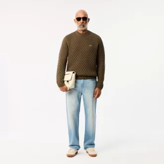 Tyk carded uld sweater med rund hals