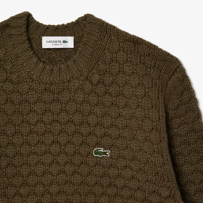 Tyk carded uld sweater med rund hals