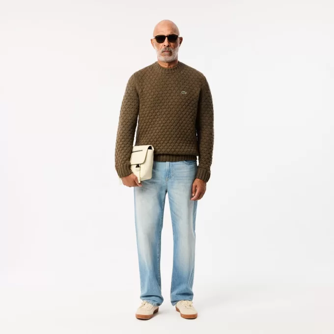 Tyk carded uld sweater med rund hals