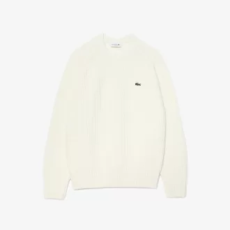 Tyk carded uld sweater med rund hals