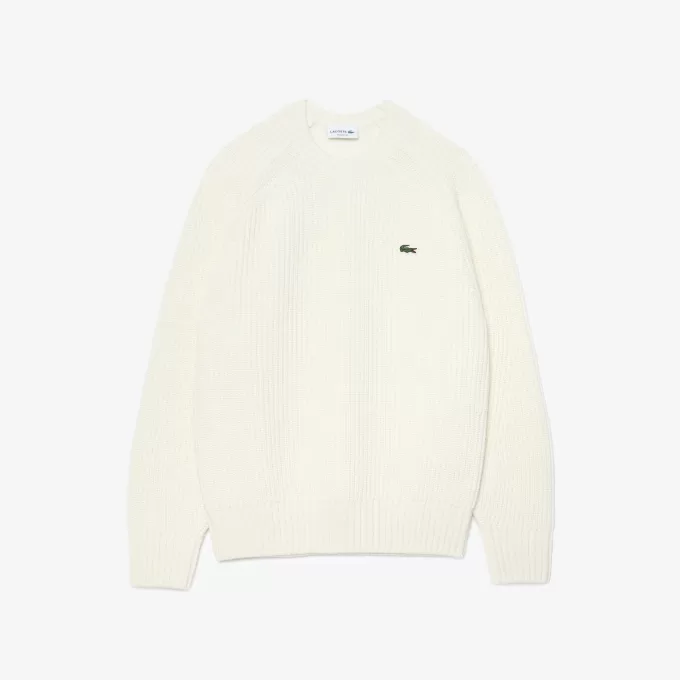 Tyk carded uld sweater med rund hals