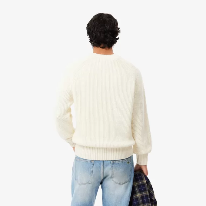Tyk carded uld sweater med rund hals