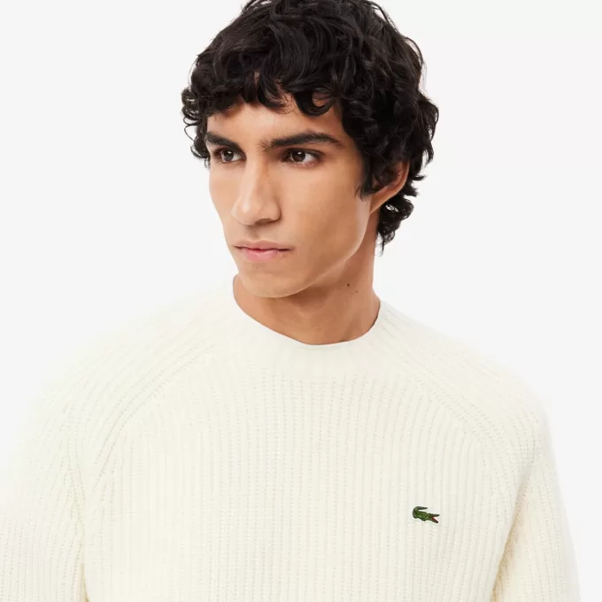 Tyk carded uld sweater med rund hals