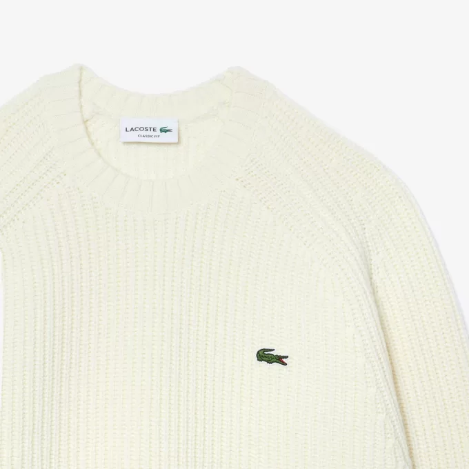 Tyk carded uld sweater med rund hals