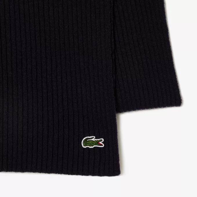 Unisex Lacoste ribstrikket uldtørklæde