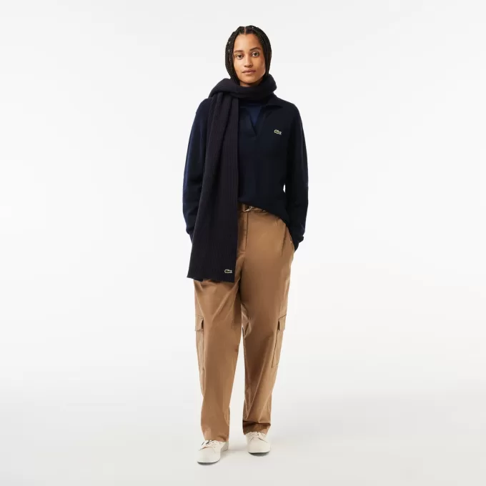 Unisex Lacoste ribstrikket uldtørklæde