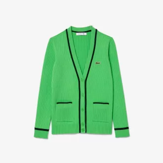 V-hals 3D ribstrikket cardigan