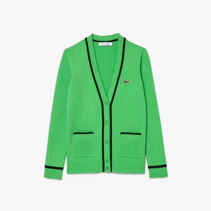 V-hals 3D ribstrikket cardigan