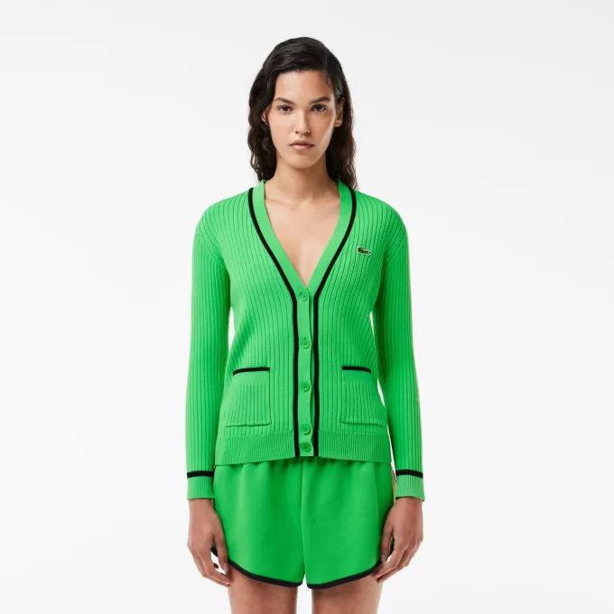 V-hals 3D ribstrikket cardigan