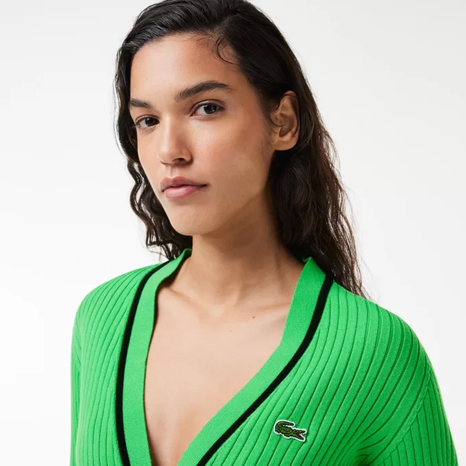 V-hals 3D ribstrikket cardigan