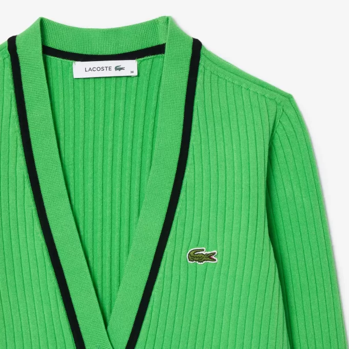 V-hals 3D ribstrikket cardigan
