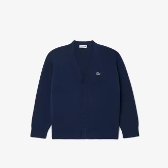 V-hals cardigan i bomuld og uld