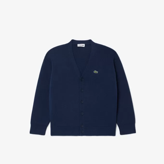 V-hals cardigan i bomuld og uld