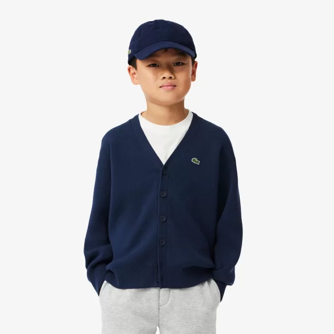 V-hals cardigan i bomuld og uld